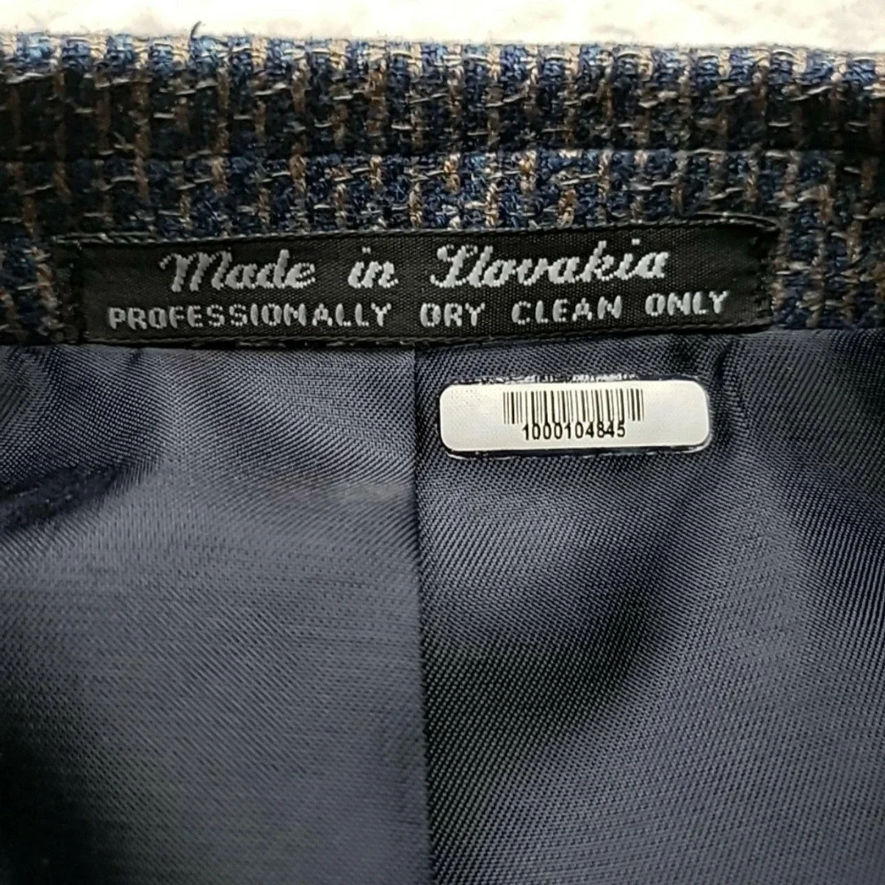 Norm Thompson Blazer Mens 46 Long Blue Check Silk Tweed Sport Coat Jacket